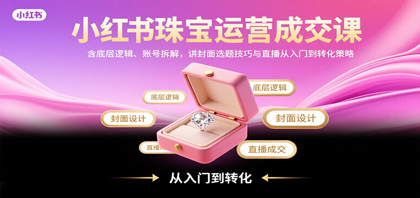 小红书珠宝运营成交课：含底层逻辑、账号拆解，讲封面选题技巧与直播从入门到转化策略-九天资源站