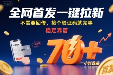 全网首发一键拉新项目，不需要回传，接个验证码就完事，稳定靠谱，一小时收益70+【揭秘】-九天资源站
