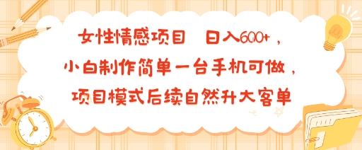 女性情感项目 小白制作简单一台手机可做 项目模式后续自然升大客单 日入6张-九天资源站