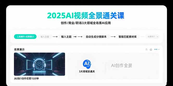 2025AI视频全景通关课：涵盖创作/商业/职场3大领域 掌握AI全场景应用-九天资源站