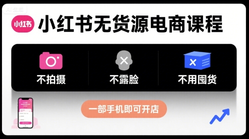 小红书无货源电商课程，不拍摄不露脸不用囤货，一部手机即可开店-九天资源站