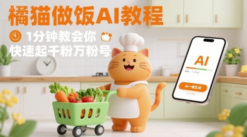 有趣的橘猫买菜做饭视频，用AI一键搞定，1分钟教会你，快速起千粉万粉号-九天资源站