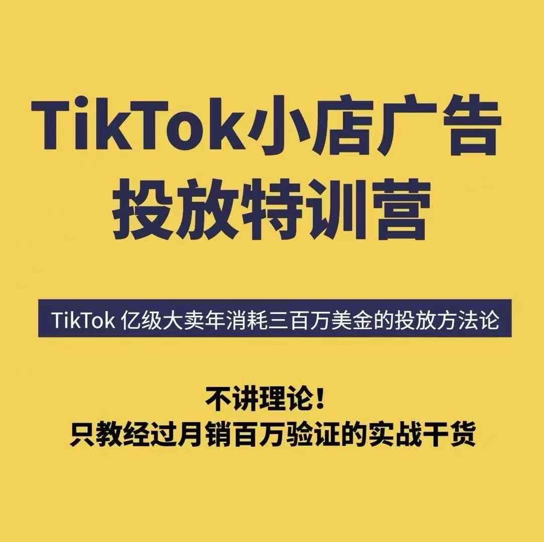 TikTok小店广告投放特训营，6天破局计划专治各种“投不动”，教你经过月销百万验证的实战干货-九天资源站