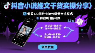 抖音小说推文干货实操分享，混剪+AI图片卡特效爆量全流程，0粉丝0门槛可做-九天资源站