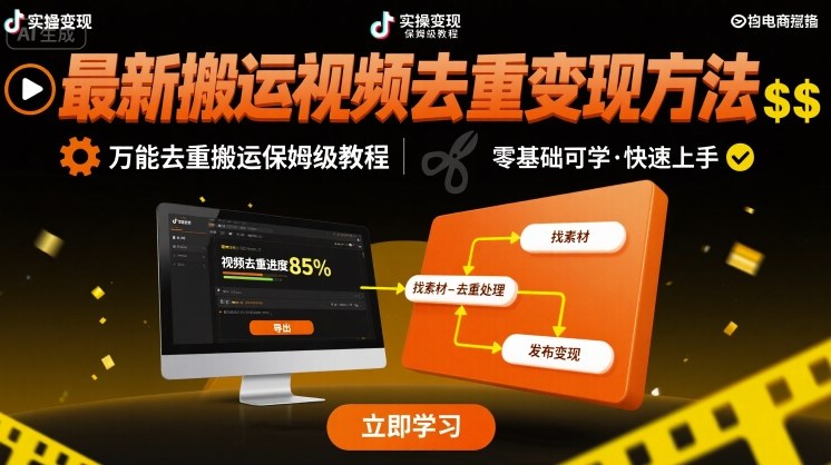 最新搬运视频去重变现方法，万能去重搬运保姆级教程-九天资源站