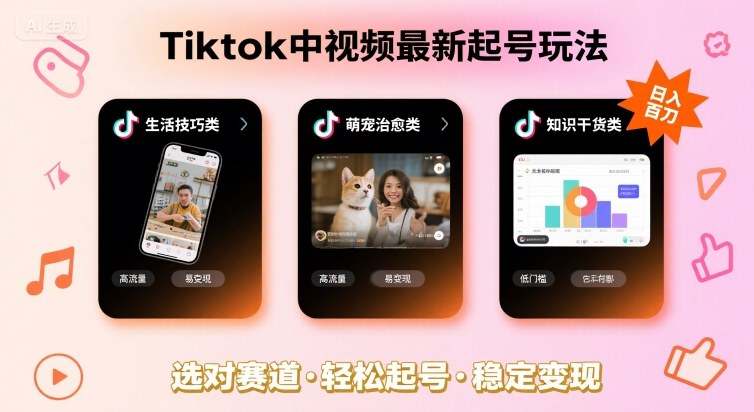 Tiktok中视频最新起号玩法，想要日入百刀，做好这几个赛道就可以了-九天资源站