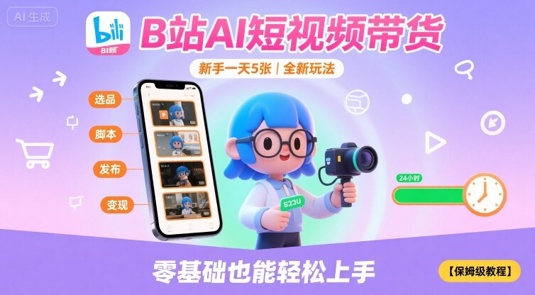 B站AI短视频带货，新手一天5张，全新玩法【保姆级教程】-九天资源站