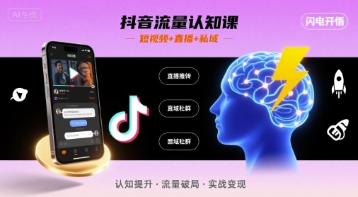 抖音流量认知课，短视频+直播+私域，认知提升，闪电开悟-九天资源站