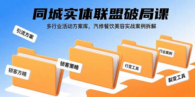 同城实体联盟破局课，多行业活动方案库，汽修餐饮美容实战案例拆解-九天资源站