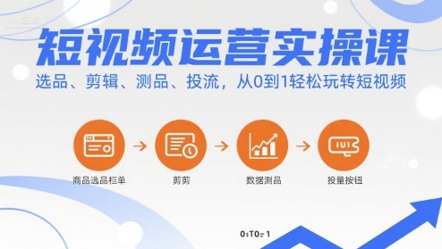 短视频运营实操课，选品、剪辑、测品、投流，从0到1轻松玩转短视频-九天资源站