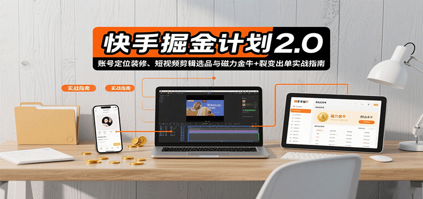 快手掘金计划2.0，账号定位装修、短视频剪辑选品与磁力金牛+裂变出单实战指南-九天资源站