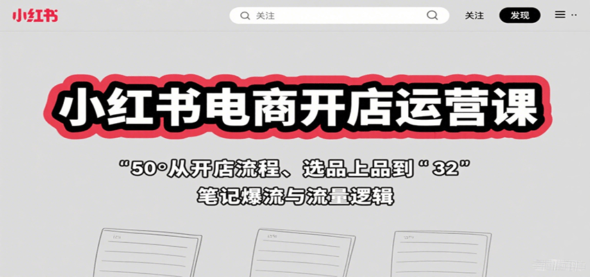 小红书电商开店运营课：从开店流程、选品上品到笔记爆流与流量逻辑-九天资源站