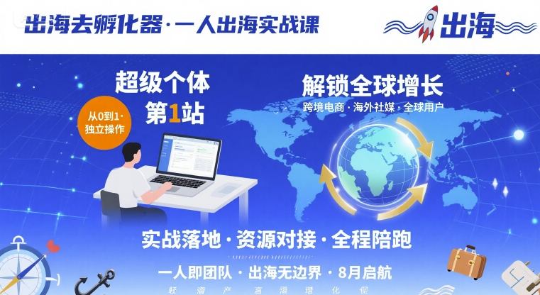 出海去孵化器，一人出海实战课，超级个体第1站，解锁全球增长-九天资源站