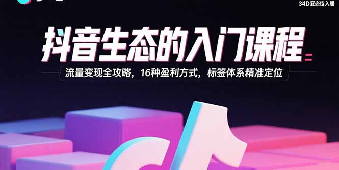 抖音生态的入门课程：流量变现全攻略，16种盈利方式，标签体系精准定位-九天资源站
