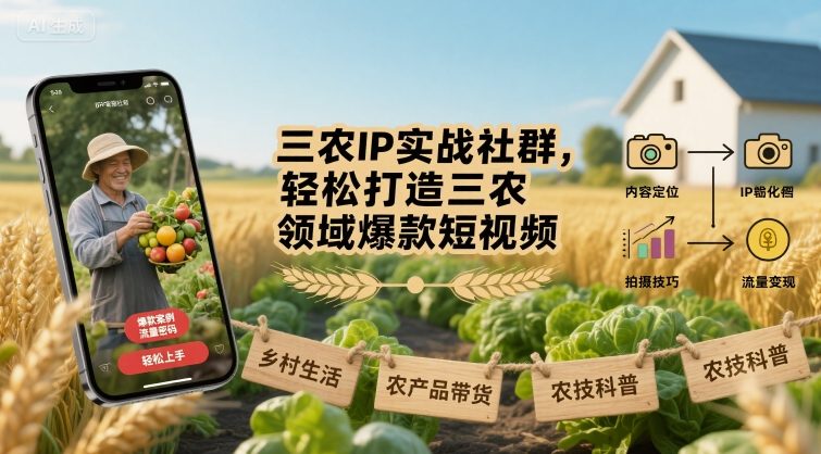 三农IP实战社群，轻松打造三农领域爆款短视频-九天资源站