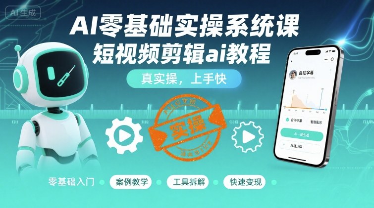 AI零基础实操系统课，短视频剪辑ai教程，真实操，上手快-九天资源站