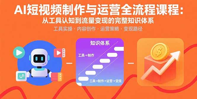 AI短视频制作与运营全流程课程：从工具认知到流量变现的完整知识体系-九天资源站