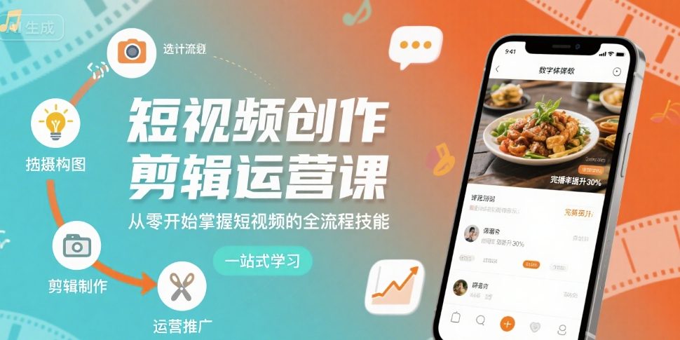 短视频创作剪辑运营课，从零开始掌握短视频的全流程技能-九天资源站