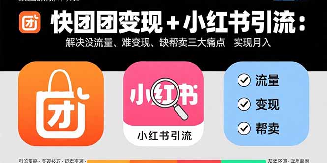 快团团变现+小红书引流：解决没流量、难变现、缺帮卖三大痛点 实现月入3w+-九天资源站