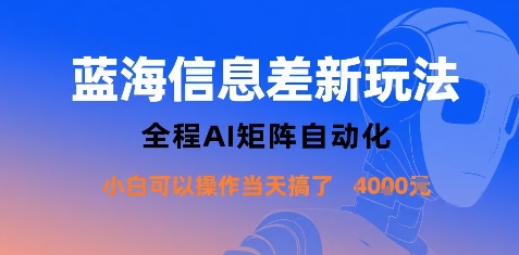 蓝海信息差新玩法，全程AI矩阵自动化小白可以操作当天搞了1k+-九天资源站