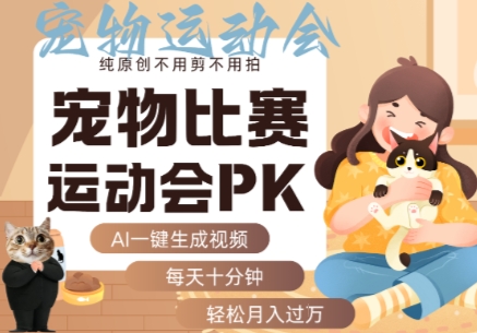 AI一键生成宠物比赛运动会PK视频，纯原创不用剪不用拍，每天十分钟，轻松月入过1W+-九天资源站