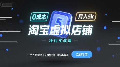 淘宝虚拟店铺项目实战课，一个人也能做，无需货源、0成本起步，月入5k-九天资源站