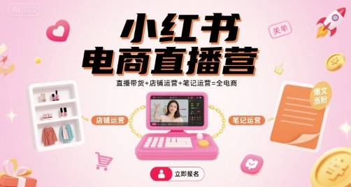 小红书电商直播营，直播带货+店铺运营+笔记运营=全电商-九天资源站
