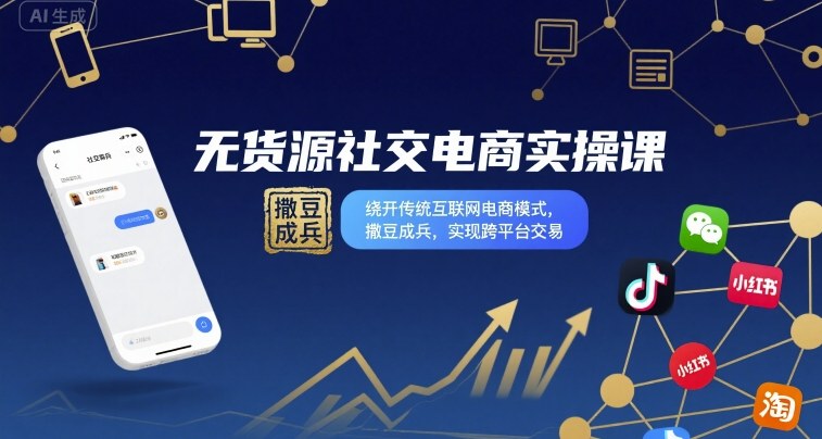 无货源社交电商实操课，绕开传统互联网电商模式，撒豆成兵，实现跨平台交易-九天资源站