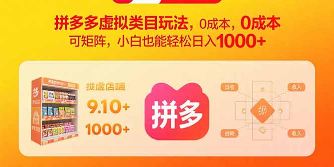 拼多多虚拟类目玩法，0成本，可矩阵，小白也能轻松日入1000+-九天资源站