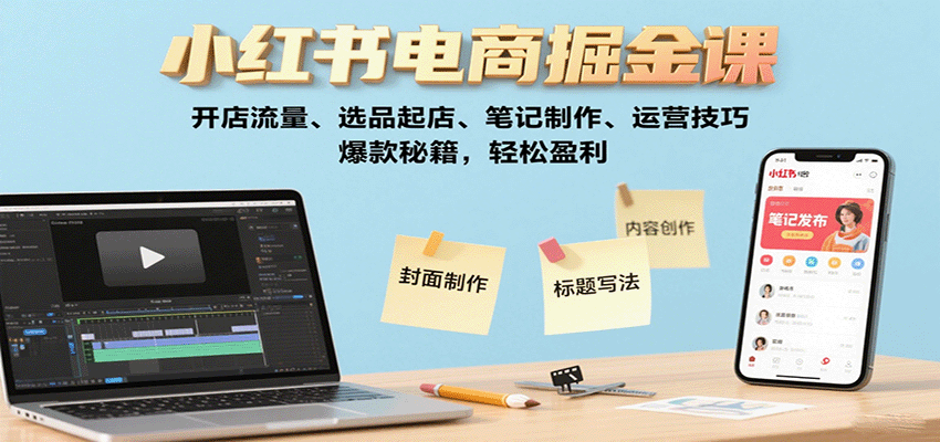 小红书电商掘金课：开店流量、选品起店、笔记制作、运营技巧，爆款秘籍，轻松盈利-九天资源站
