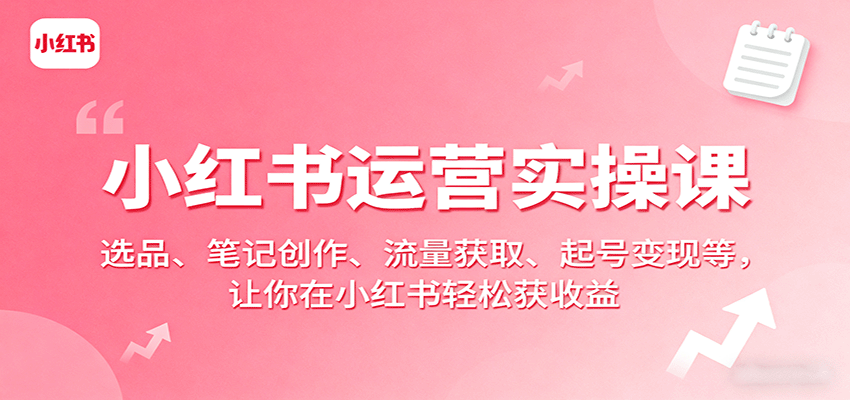 小红书运营实操课：选品、笔记创作、流量获取、起号变现等，让你在小红书轻松获收益-九天资源站