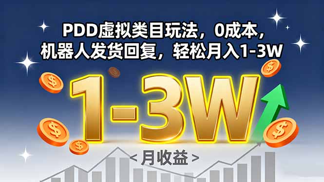 PDD虚拟类目玩法，0成本，机器人发货回复，轻松月入1-3W-九天资源站