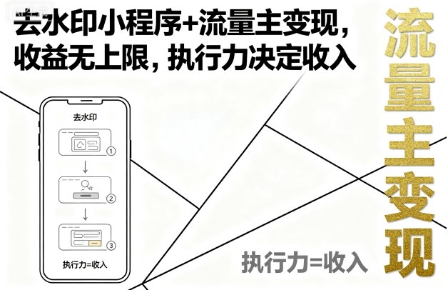 去水印小程序+流量主变现，收益无上限，执行力决定收入-九天资源站