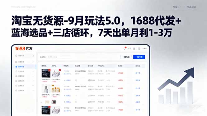 淘宝无货源-9月玩法5.0，1688代发+蓝海选品+三店循环，7天出单月利1-3万-九天资源站