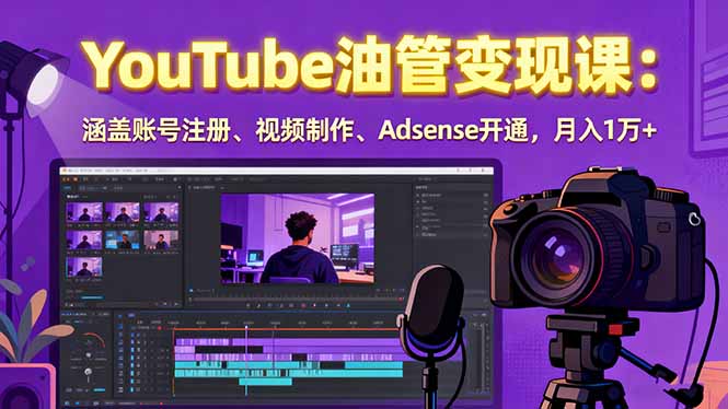 2025YouTube油管变现课：涵盖账号注册、视频制作、Adsense开通，月入1万+-九天资源站