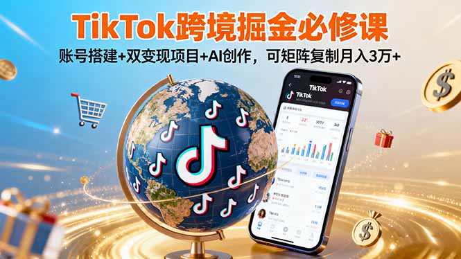 TikTo跨境掘金必修课，账号搭建+双变现项目+AI创作，可矩阵复制月入3万+-九天资源站