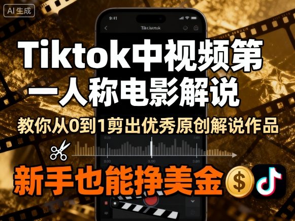 Tiktok中视频第一人称电影解说，教你从0到1剪出一个优秀的原创解说作品，新手也能挣美金-九天资源站
