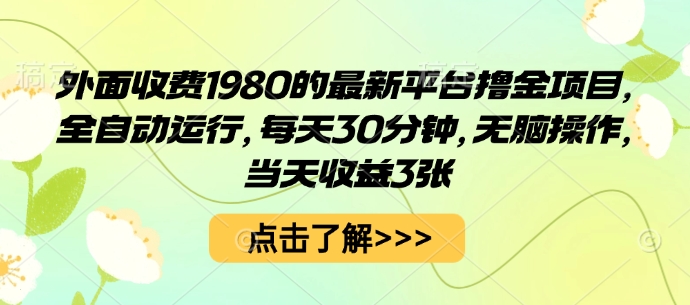 外面收费1980的最新平台撸金项目，全自动运行，每天30分钟，无脑操作，当天收益3张【揭秘】-九天资源站