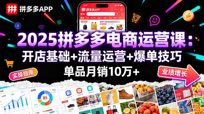 2025拼多多电商运营课：开店基础+流量运营+爆单技巧，单品月销10万+-九天资源站