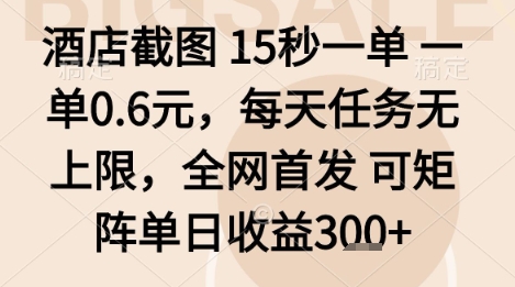 酒店截图项目，15秒一单，一单0.6米，每天任务无上限，全网首发可矩阵单日收益3张+【揭秘】-九天资源站