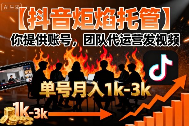 【抖音炬焰托管】你提供账号，团队代运营发视频，单号月入1k+【揭秘】-九天资源站