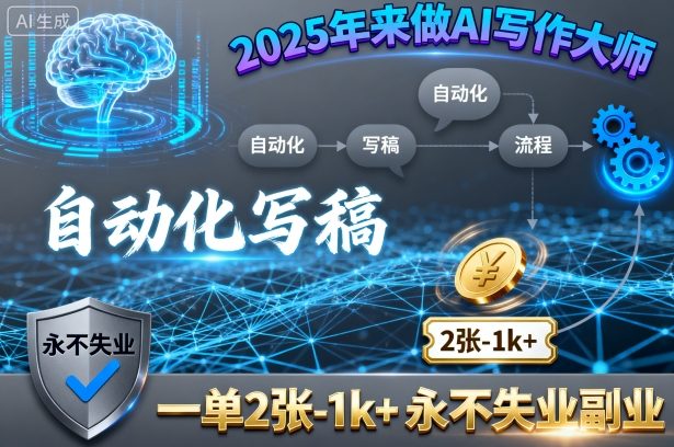 2025年来做AI写作大师，自动化写稿，一单2张-1k+，永不失业副业-九天资源站