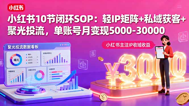 小红书10节闭环SOP：轻IP矩阵+私域获客+聚光投流，单账号月变现5000-30000-九天资源站