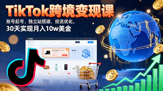 TikTok跨境变现课：账号起号、独立站搭建、投流优化，30天实现月入10w美金-九天资源站