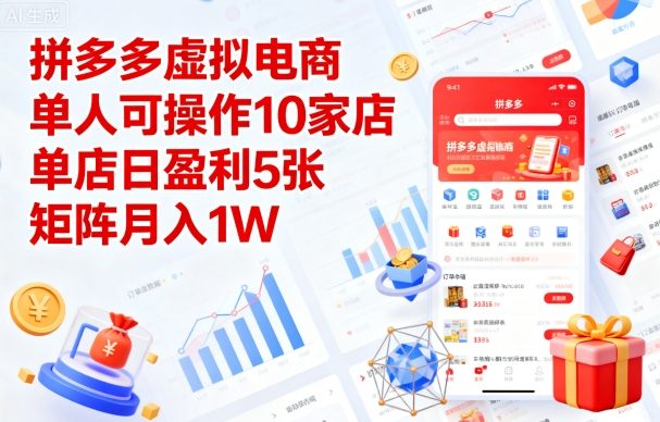 拼多多虚拟电商，单人可操作10家店，单店日盈利5张，矩阵月入1W+【揭秘】-九天资源站