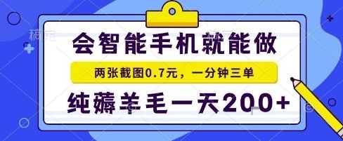 手机项目，二十秒一单，纯薅羊毛一天2张+做就有【揭秘】-九天资源站