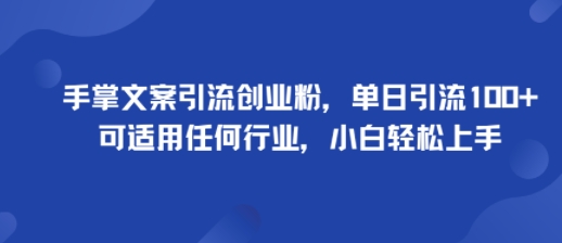 手掌文案引流创业粉，单日引流100+，可适用任何行业，小白轻松上手-九天资源站
