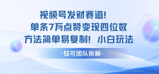 视频号发财赛道单条7W点赞变现四位数方法简单易复制小白玩法-九天资源站