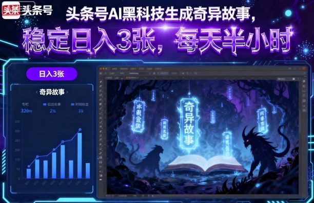 头条号AI黑科技生成奇异故事，稳定日入3张，每天半小时-九天资源站
