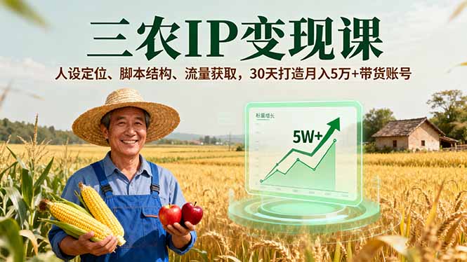 三农IP变现课，人设定位、脚本结构、流量获取，30天打造月入5万+带货账号-九天资源站